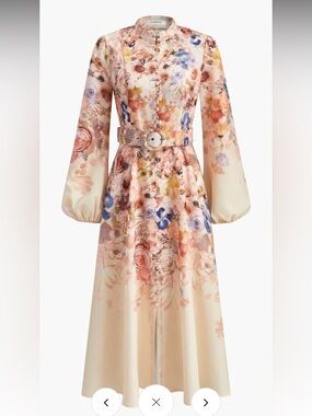 Commense Floral Long-Sleeve Midi Dress in Cream and Multicolor